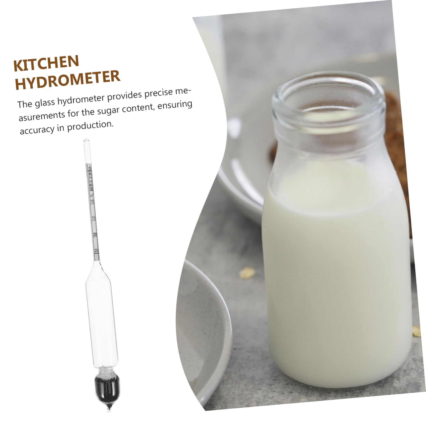 KICHOUSE Milk Measuring Device Lactate Hydrometer for Milk Kitchen Tool Glass Lactometer Scale