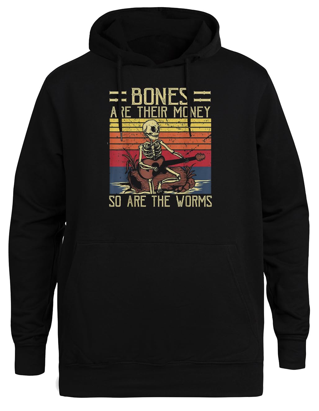 Bones Are Their Moneyskeleton Playing Guitar Retro Vintage Unisex Schwarz Hoodie Umweltfreundliche Kapuzenjacke