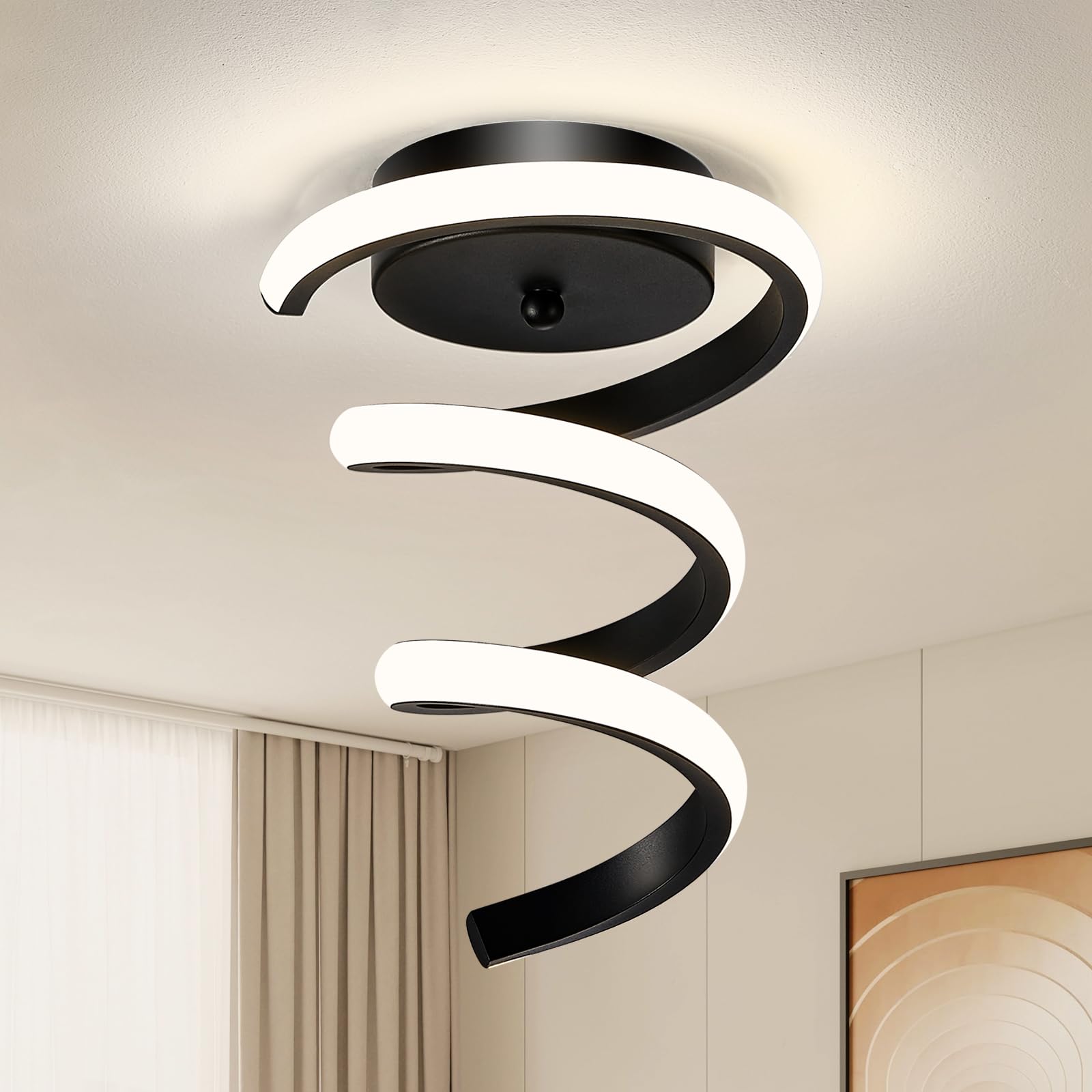 WOKNOS LED Deckenlampe,Moderne Deckenleuchte,4000K,24W,Ø20cm,Schwarze Lampe,Schraubenförmiges Design,für Flur,Schlafzimmer,Esszimmer,Badezimmer,Balkon,Treppenhaus,Garderoben