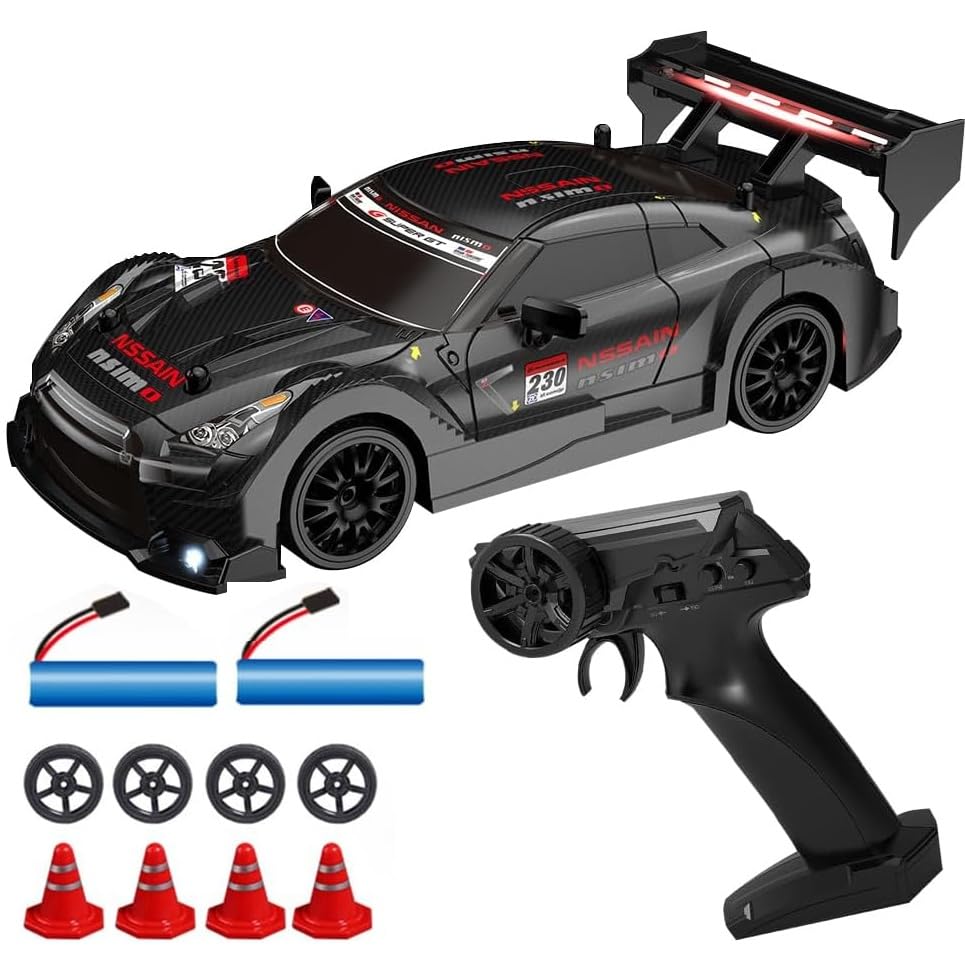 Masterworks RC Drift Car, 1:24 Mini 4WD Remote Control Drift Cars with Semi Proportional Throttle and LED Light, 30KM/H RC Racing