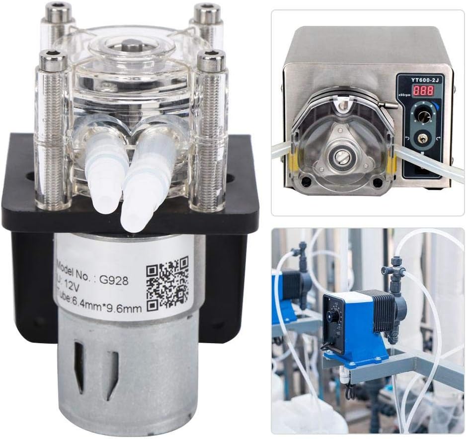 Oumefar Peristaltic Pump Three Rollers 500mL/M Dosing Pump Geared Motor Lab Peristaltic Pump Aquarium Drip Metering Pump with Base(12V)