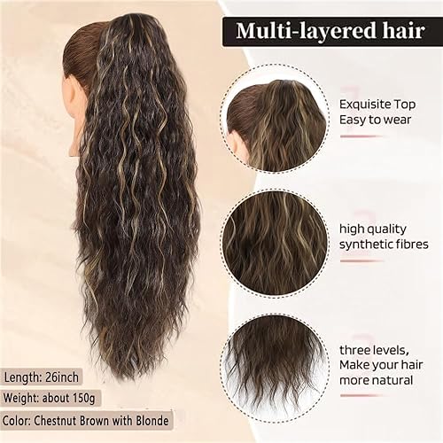 Miniatura 8 de ISIGROSI Extensión de cola de caballo, extensión de cola de caballo rizada de 26 pulgadas con cordón para mujeres negras, extensiones de cabello