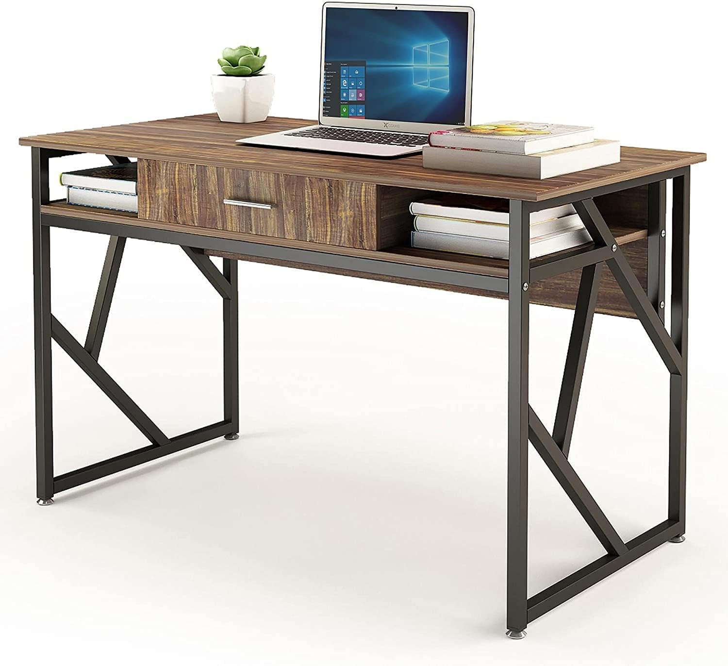 DEWEL Computer Desk with Drawer, 47” Executive Desk Office Writing Desk PC Laptop Workstation Space-Saving Study Desk with Storage for Home Office Study