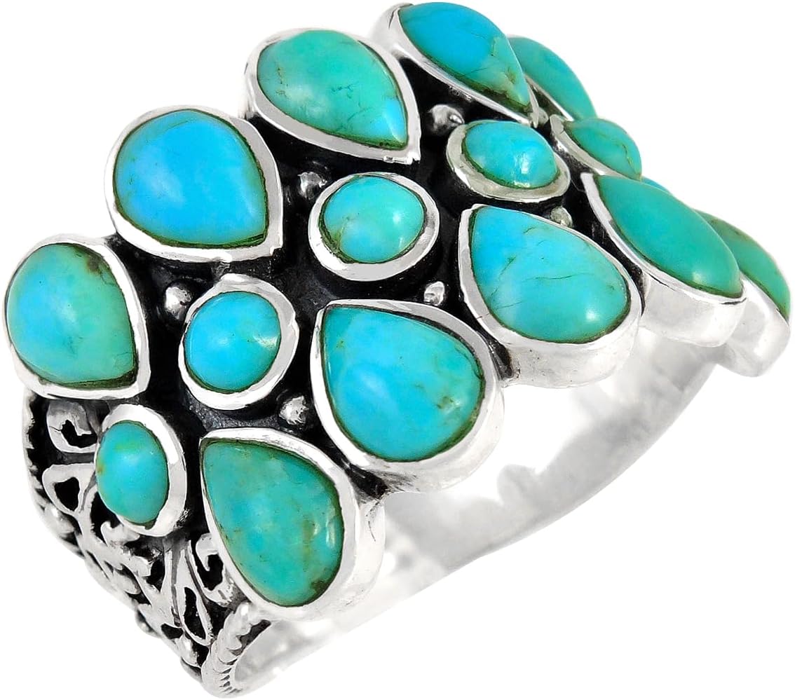 Turquoise Ring Sterling Silver 925 Genuine Gemstones Size 6 to 11
