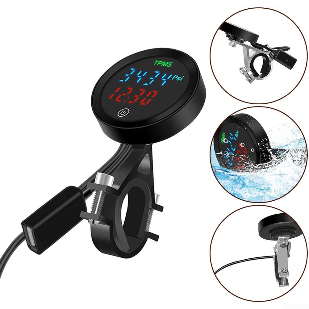 per monitor pressione pneumatici TPMS moto ABS alluminio in tempo reale | Ricarica Solare Display LCD Impermeabile ABS + Alluminio per Moto
