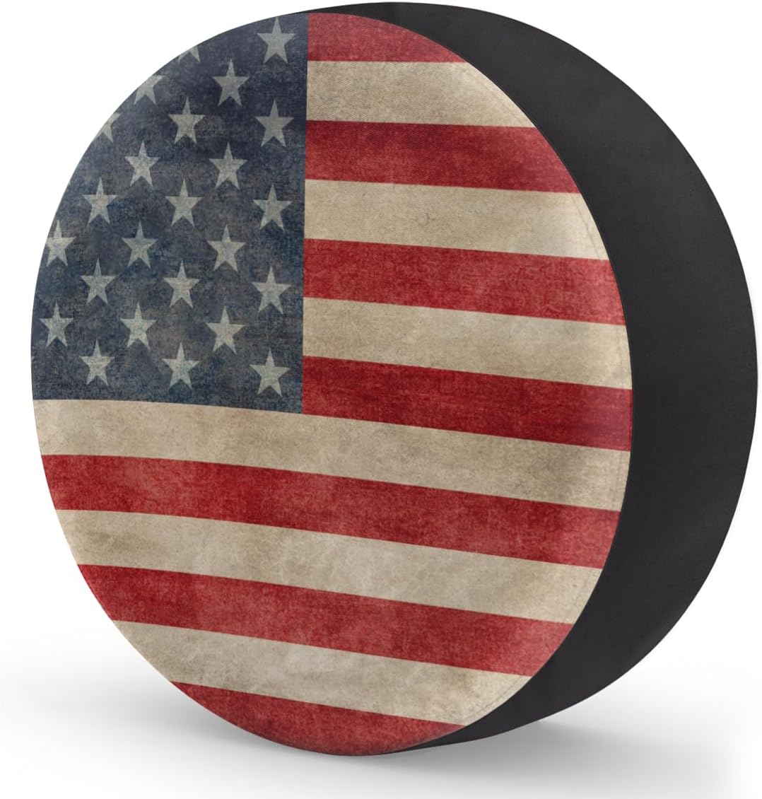 Spare Tire Cover for RV Trailer,Vintage American Flag Waterproof Sun Leather Wheel Cover,Camper Spare Tire Covers Fit for Jeep Travel Trailer SUV Truck Accessories (15 in for Diameter 27” - 29”),F-6