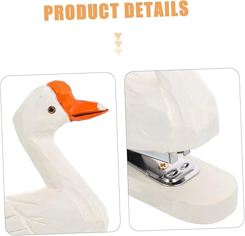 Miniatura 2 de ABOOFAN Engrapadora de animales con dibujos animados para niños, grapadora de estatua tallada en madera, para escritorio, reutilizable, decoración