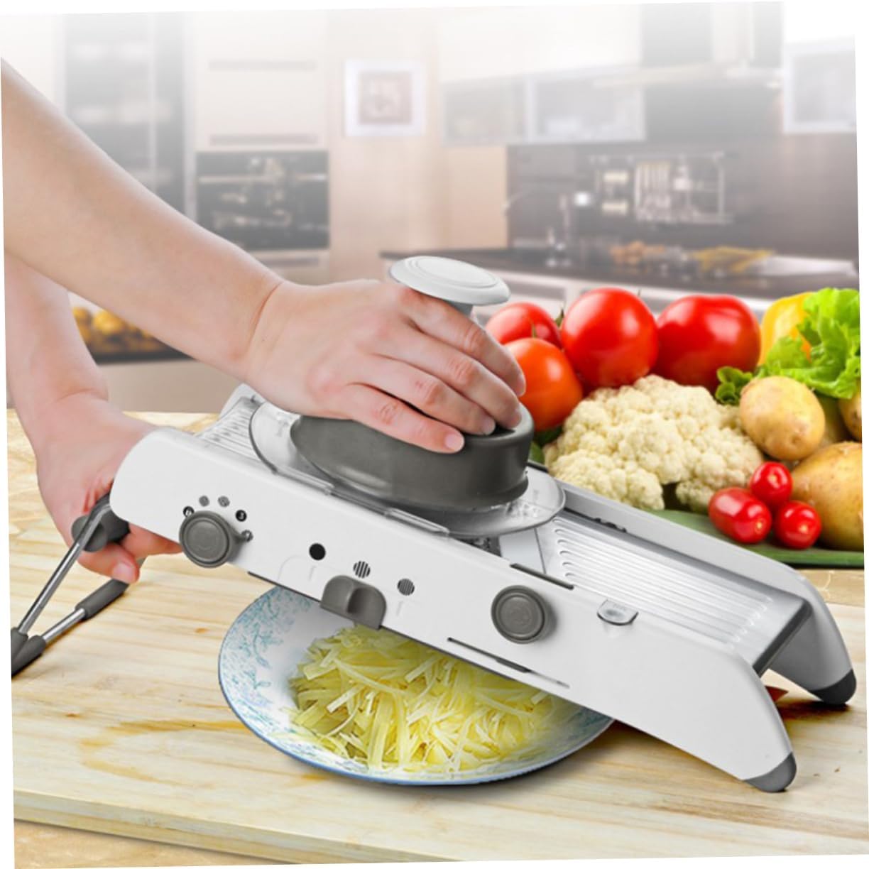 Cabilock Adjustable Stainless Steel Vegetable Slicer and Cheese Grater Multi-function Chopper Interchangeable Drums for Effortless Shredding Slicing and Grating for Potatoes Cheese