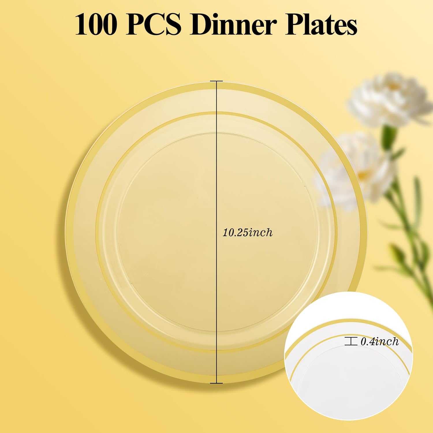 Goodluck 100PCS Clear Gold Plastic Plates, 10.25 Inch Dinner Plate with Silver Rim, Heavy Duty Disposable Plastic Plates for Party, Wedding, Birthday & Daily Use - Image 4