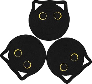 Trivet Mats - 3PCS Heat Resistant Black-cat Pot Holders,9Inch Multipurpose Hot Pads with Cat Ear Hook for Kitchen Potholders,Pots,Hot Dishers,Pans,Teapots(Black)