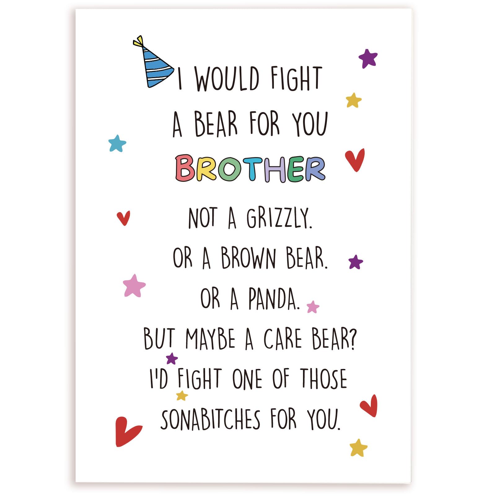 Karte Für Bruder 'I Would Fight A Bear For You' – Lustiges Geschenk, Blanko Innen