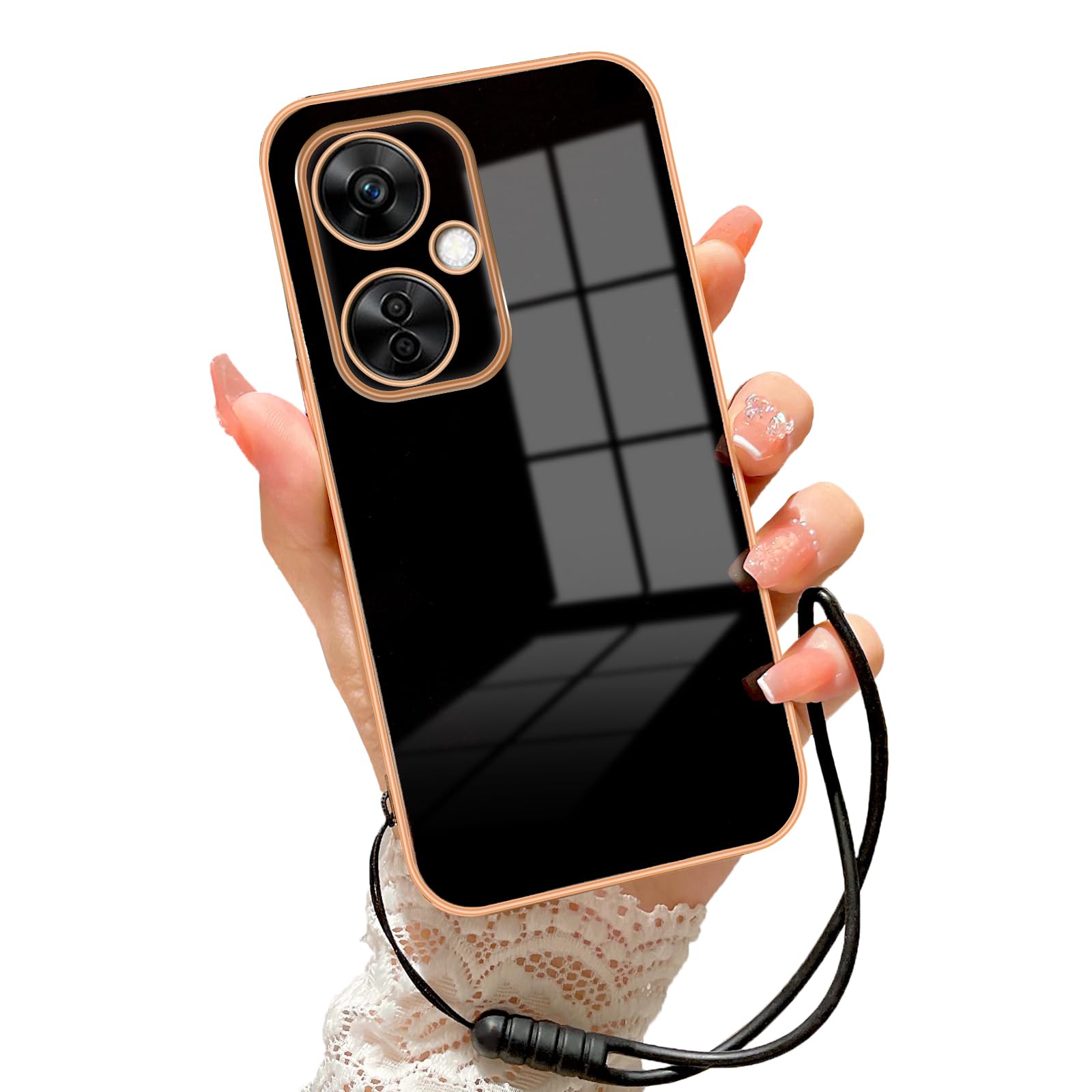 KuDiNi for OnePlus Nord N30 5G Case for Women Electroplating Luxury Bling Aesthetic Trendy Pretty, Full Camera Soft TPU Protection Shockproof Cover for Oneplus Nord N30/CE 3 Lite 5G (Black)