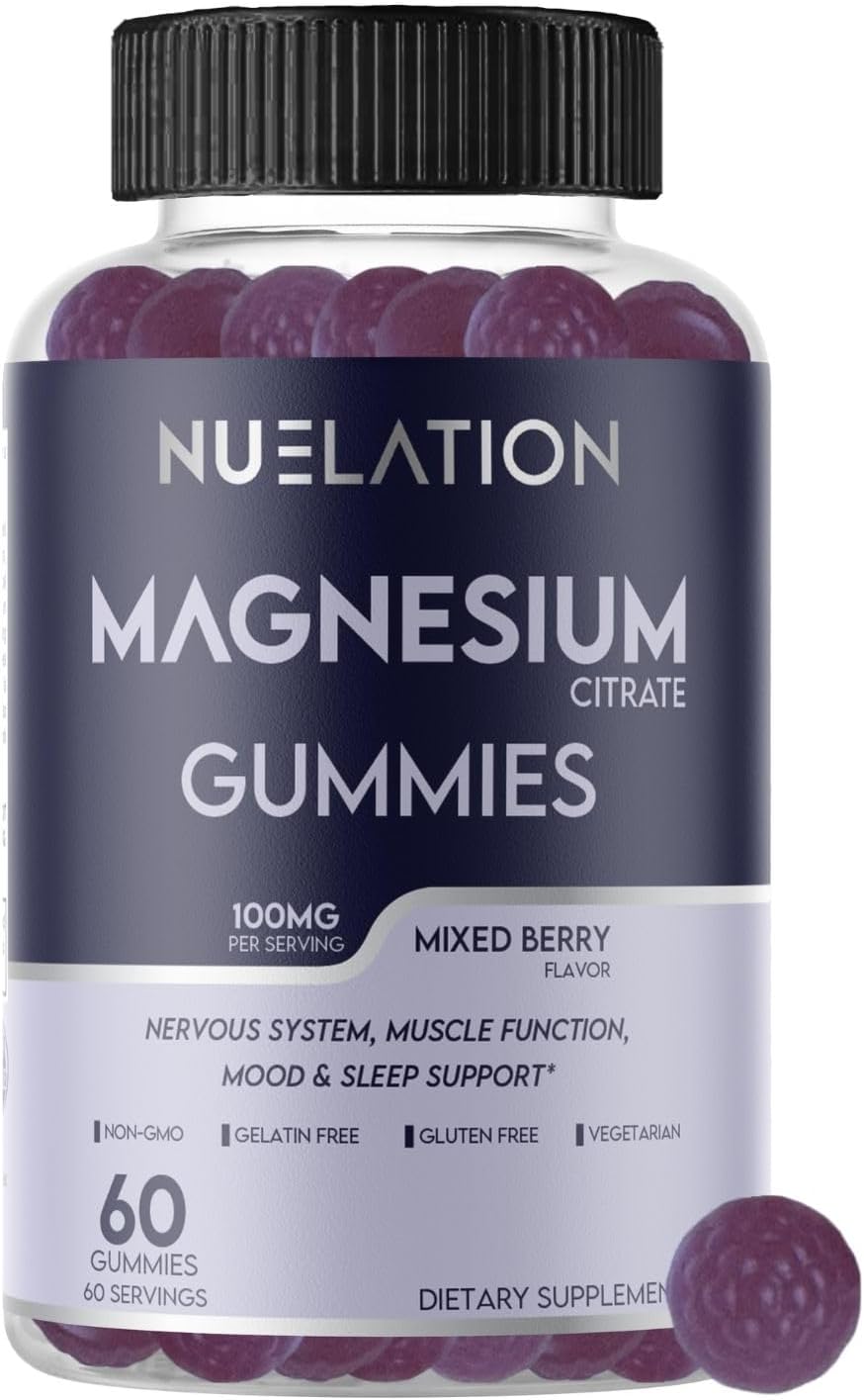 Magnesium Citrate Gummies 100mg 60 Servings. Mixed Berry Flavor Magnesium Supplement. Calm Magnesium Gummies for Adults, Pure Magnesium Calm Gummies. Sleep, Mood & Muscle Functions Support