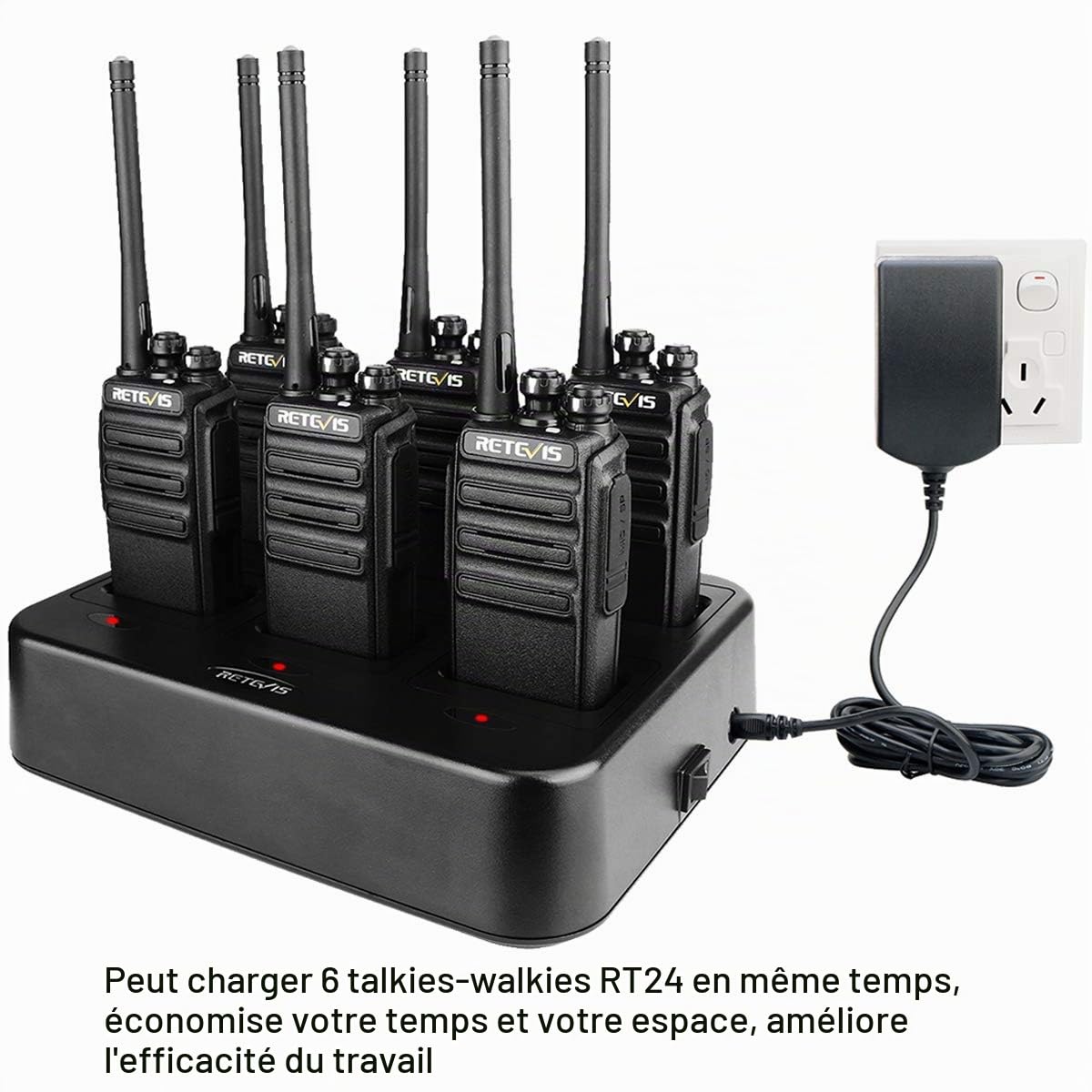 Retevis RT24 Talkie Walkie, Rechargeable Talkies-Walkies avec Chargeur à Six Voie, PMR446 sans Licence 16 Canaux CTCSS/DCS, Talkie Walkie Professionnel pour Sécurité, Chantiers, L'école(6 pcs)