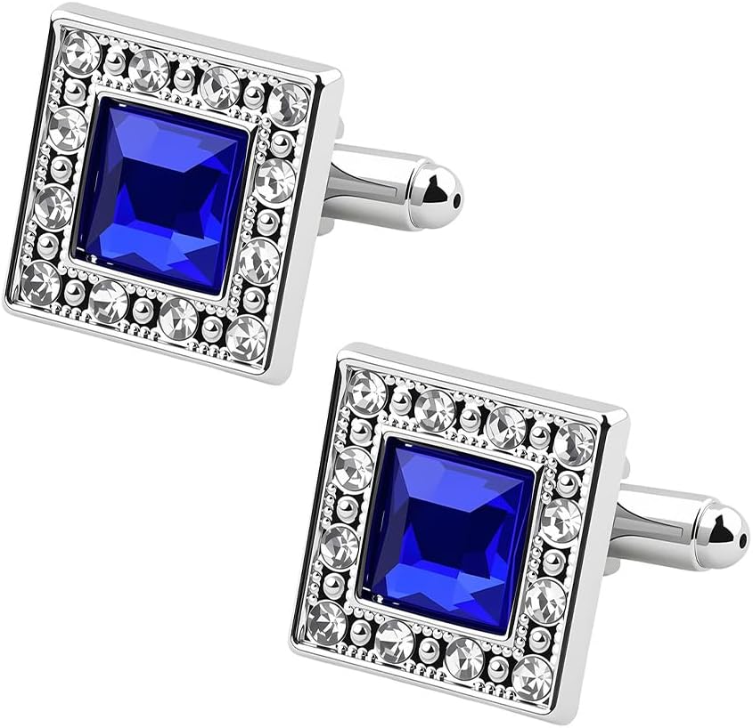 Tuxedo Shirt Studs Crystal Cufflinks for Men Rhinestone Cuff Links Square Cufflinks for Men French Cuff Links Mens formal Dress Shirt Studs for Wedding Business Prom Party