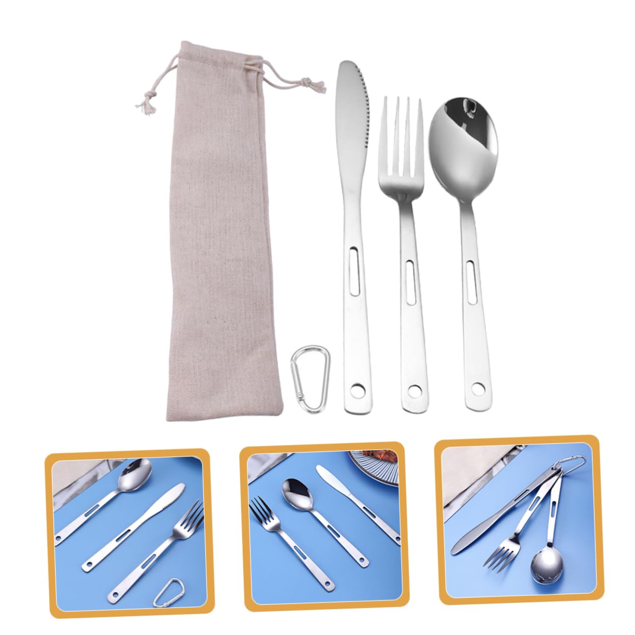 ifundom Posate in Acciaio Inox Per Campeggio Utensili Da Viaggio Leggeri e Compatti Forchette Coltelli e Cucchiai Portatili Per Picnic e Barbecue All Aperto