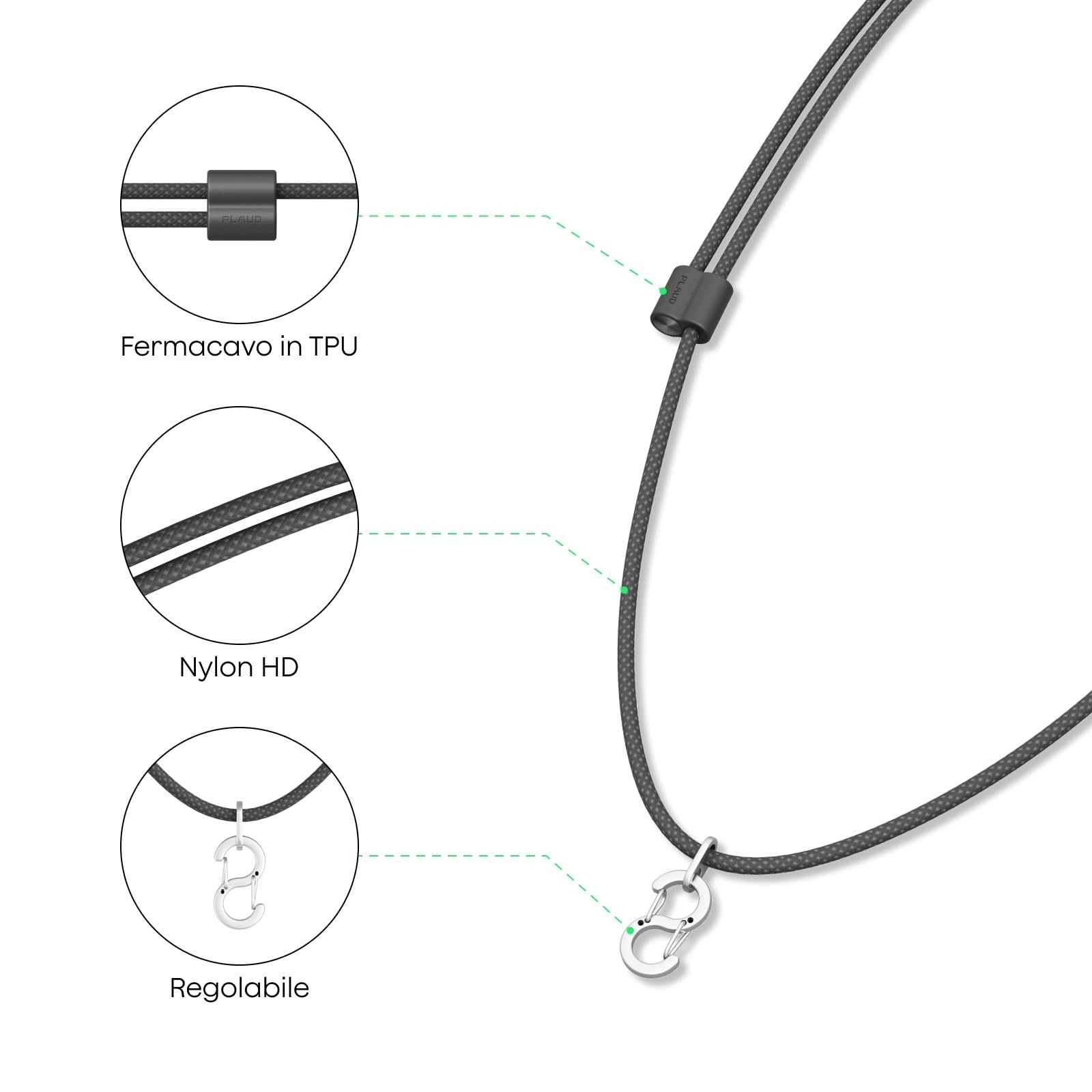 Plaud NotePin S & NotePin Lanyard Regolabile in Nylon per Collo 20.3–38.1 cm con Gancetto di Sicurezza in Lega (Dispositivo Non Incluso)
