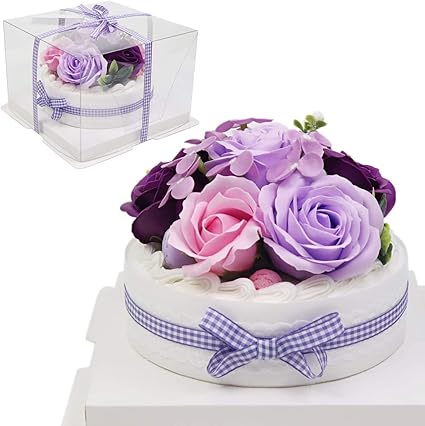 Amazon ソープフラワー ギフト ケーキ 花束 ブーケ バラ ボックス フラワーソープ 紫 シャボンフラワー 誕生日 飾る ソープ フラワー 母の日 ギフト ロイヤルパープル 花束 オンライン通販