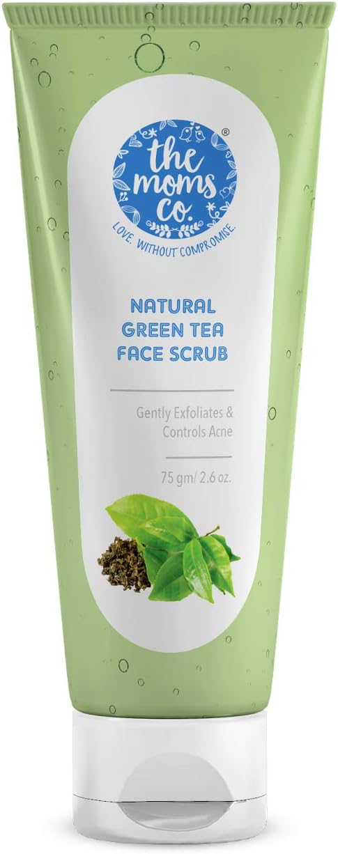 The Moms Co. Natural Green Tea Face Scrub I Control Acne & Gentle Exfoliation l With Tagua Nut, Black Sand and Vitamin C l All Skin Types (75 gms)