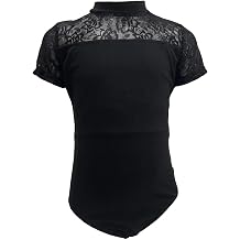 ZUYPSK Kids Girls Mock Neck Floral Lace Cutout Back Leotard Short Sleeve Ballet Dance Gymnastics Bodysuit Unitards