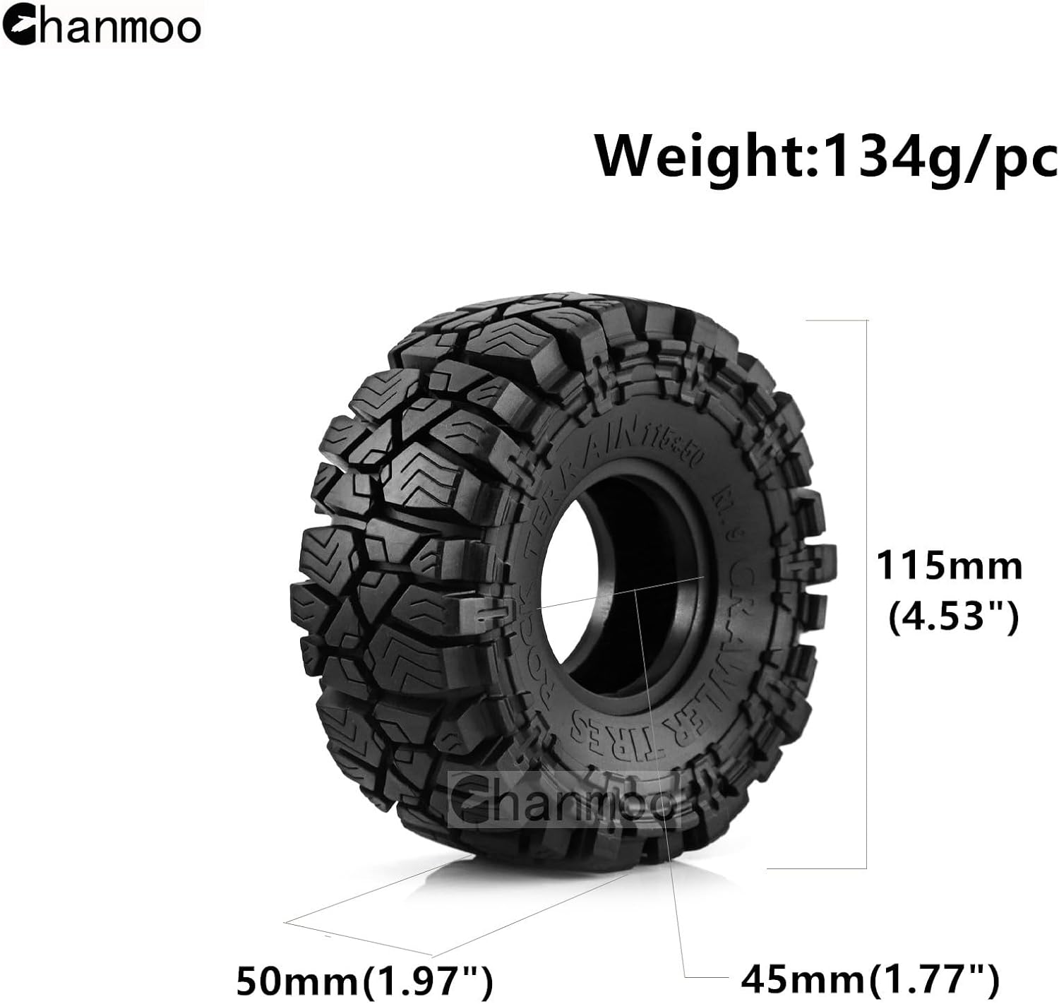 1.9 RC Crawler Tires OD 115mm 1/10 Soft Rubber Mud Grappler Wheels Tyres With Foam For 1/10 Scale Rock Crawler Car Traxxas TRX4 Axial SCX10 II RC4WD D90 TF2 Tamiya Gen8 1.9 Beadlock Rims 4PCS