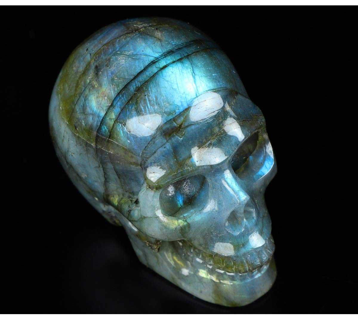 Skullis 2.0" Labradorite Crystal Skull, Hand Carved Gemstone Fine Art Sculpture, Reiki Healing Stone Statue. 1290B