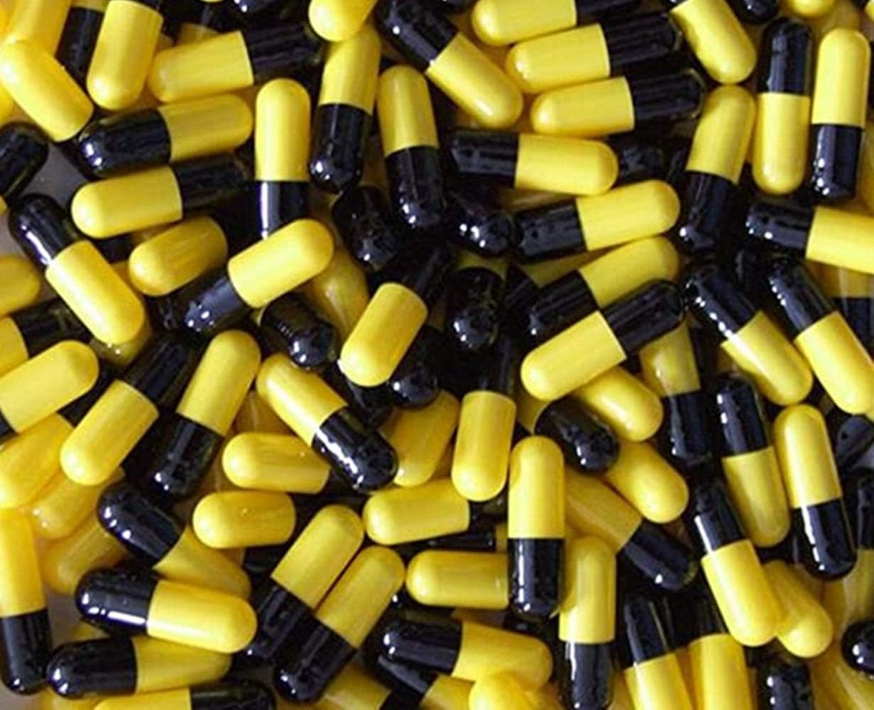 DR T&T™ 1000 Empty Gelatine Gelatin Capsules, Capsule Yellow Black for Size 0 size0 EU Products with Certificate