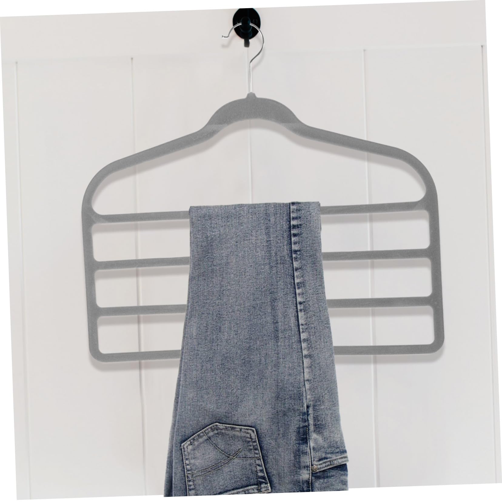 Cabilock 10 Perchas para Pantalones de Plástico Recubrimiento de Vellón Antideslizante, Ahorradoras de Espacio y Multifuncionales para Armarios Organizadores