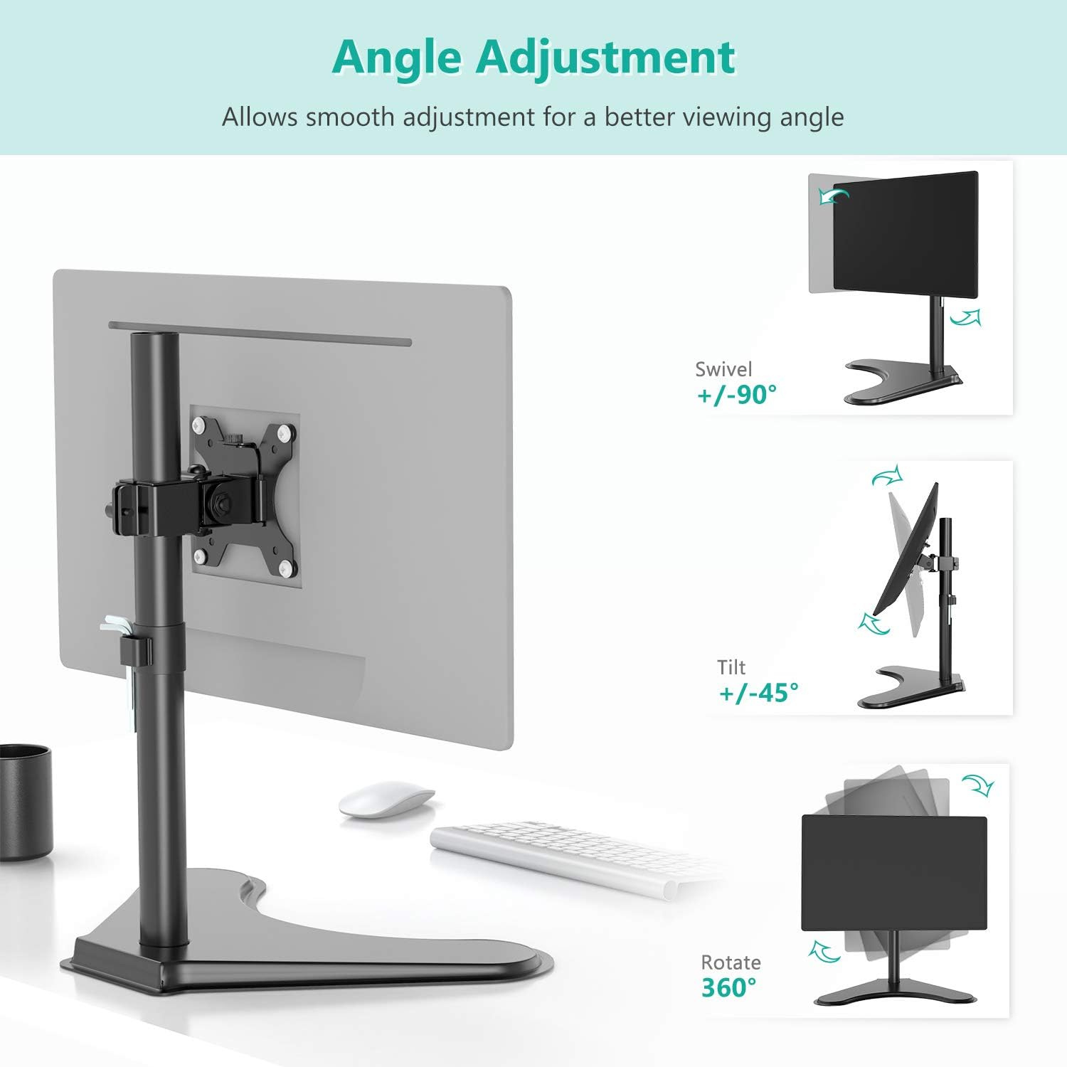 Hоttеѕt Sаlеѕ WALI Single Monitor Stand, Free Standing Desk Stand with VESA 75 to 100, Fully Adjustable Mount Fits One Screen up to 32 inch (MF001), Black