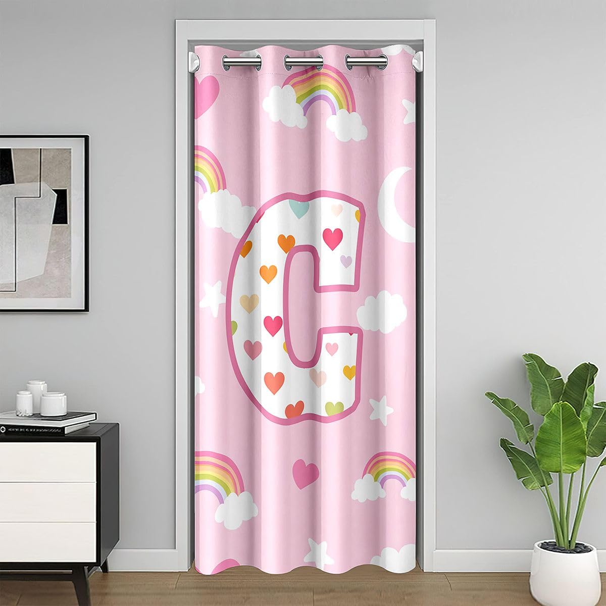 Rideau occultant pour séparation de porte 150x203cm rose et arc-en-ciel
