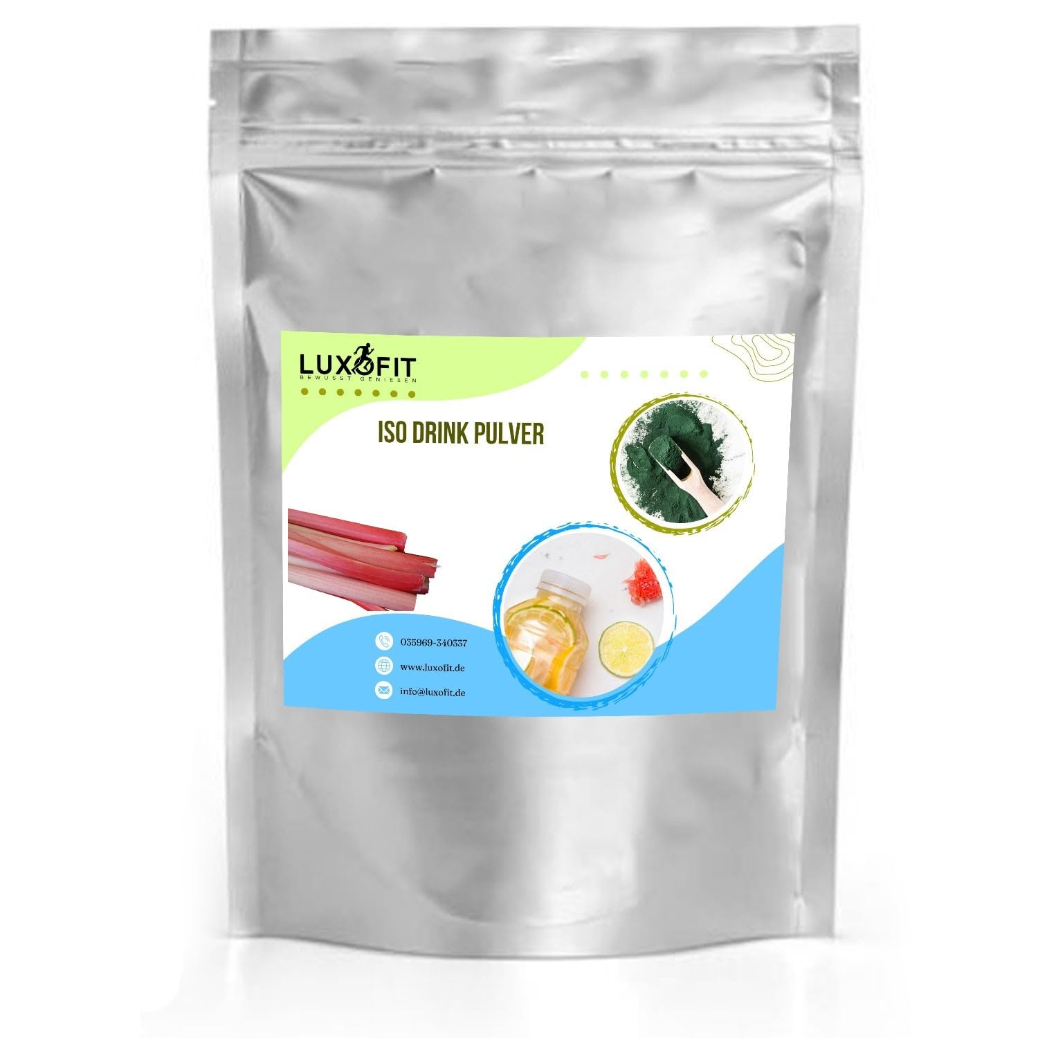 Luxofit Rhabarber Getränk isotonisch Iso Drink Pulver, L-Carnitin, Elektrolytgetränk, Geschmacksintensiv, schnelle und einfache Zubereitung, Made in Germany (10 Kg)