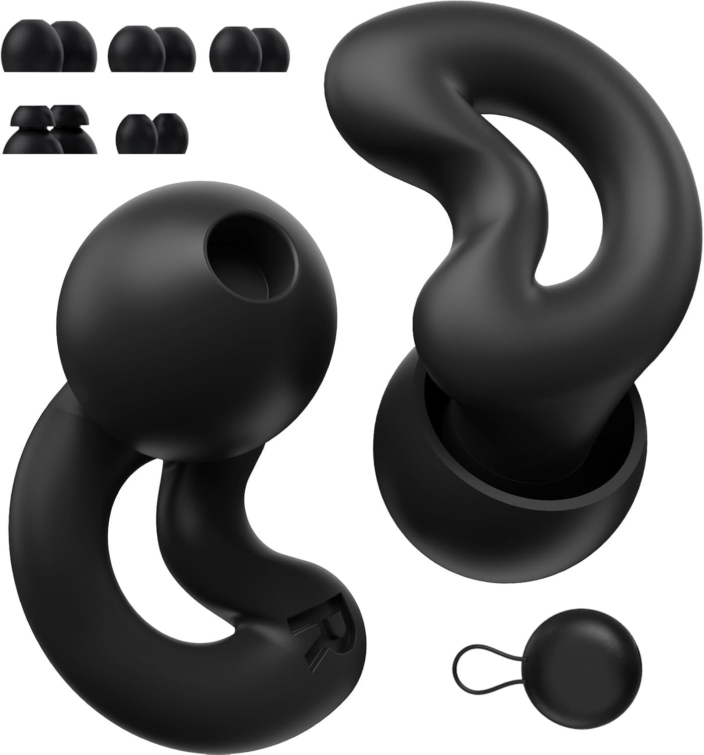Tappi auricolari per dormire – Design a luna in silicone con riduzione del rumore per dormienti laterali, 5 misure (XS/S/M/L/doppio strato), Nero