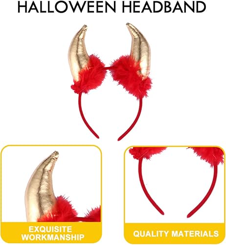 Miniatura 5 de Beaupretty 4 diademas de cuernos de diablo con purpurina, disfraz de cuernos de demonio, tocados de cuerno de diablo, tocados para fiesta de