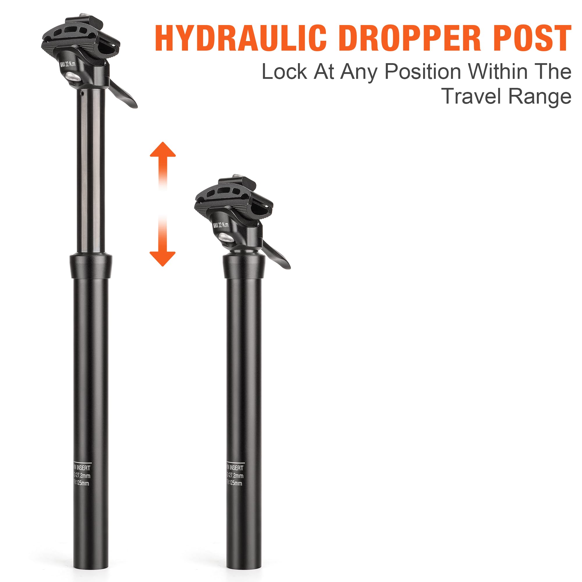Dropper Post 27,2/30,4/30,9/31,6 mm x 445 mm Länge, 125 mm, leichte Sattelstütze aus Aluminiumlegierung, für Mountainbike, Rennrad, BMX, E-Bike