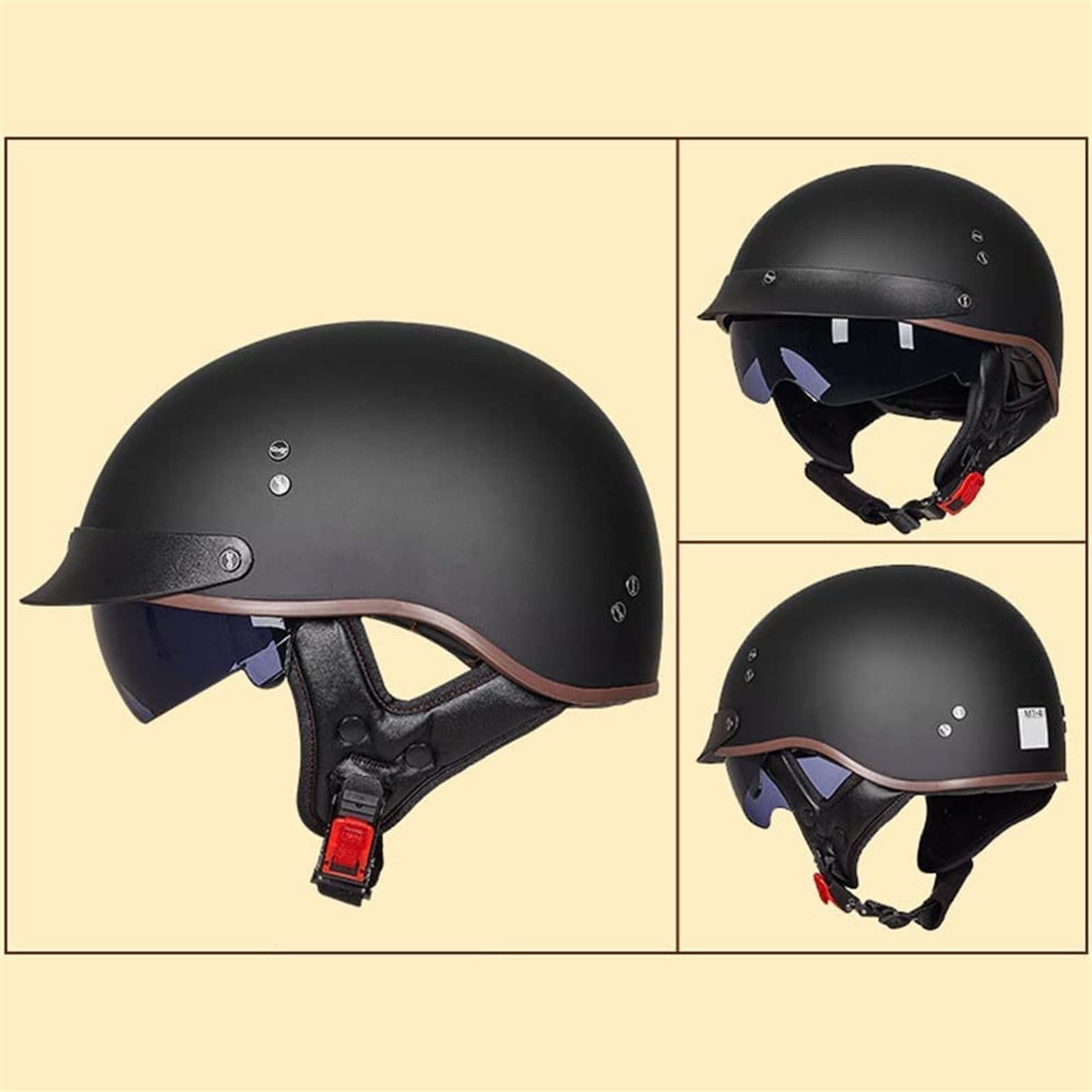 Motorrad Halbhelme Brain-Cap mit ECE Genehmigt mit Visier Brain-Cap Halbschale Roller-Helm Scooter-Helm Motorradhelm Jet-Helm Retro Für Erwachsene Herren Damen