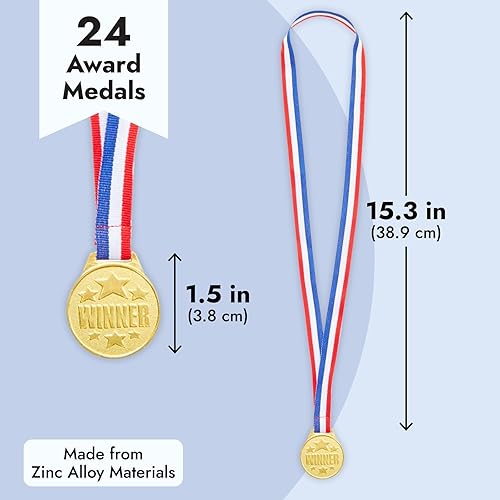 Miniatura 5 de Juvale Medallas de oro para premios y trofeos – 1.5 pulgadas de diámetro, cinta de 15.3 pulgadas, paquete de 24 – Medallas de oro para niños y