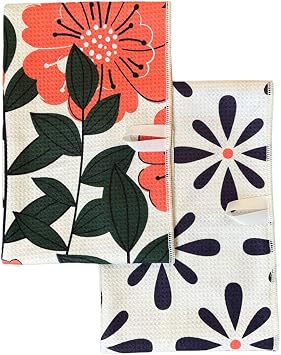 2 Pack Double Sided Kitchen Towels || Dish Towels || Quick Dry || Designer Prints || Highly Absorbent || Hanging Hook Poppy