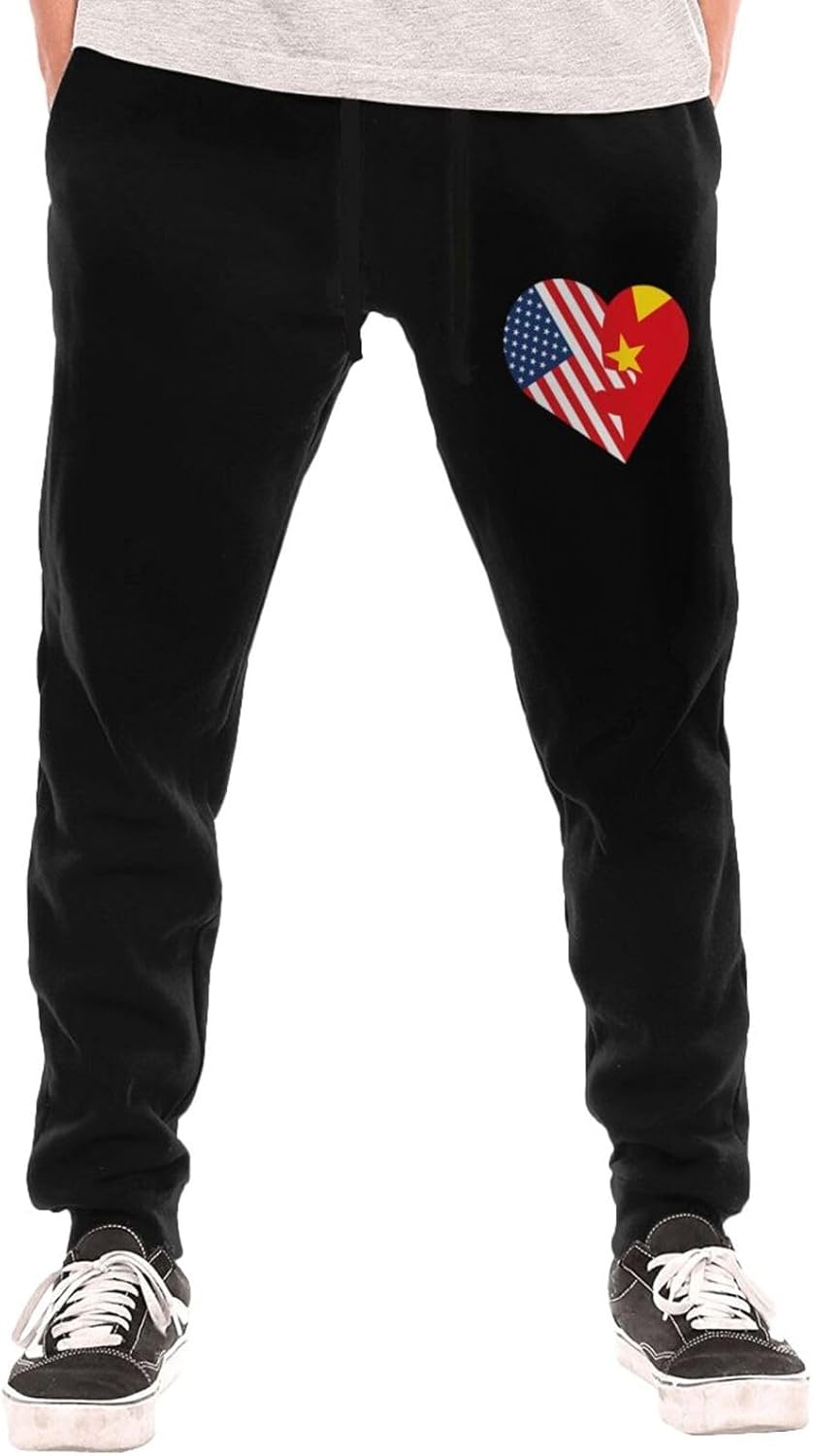 Heart American Flag and Tigray Flag Men's Long Pants Lightweight Quick Dry Gym Sports Pants