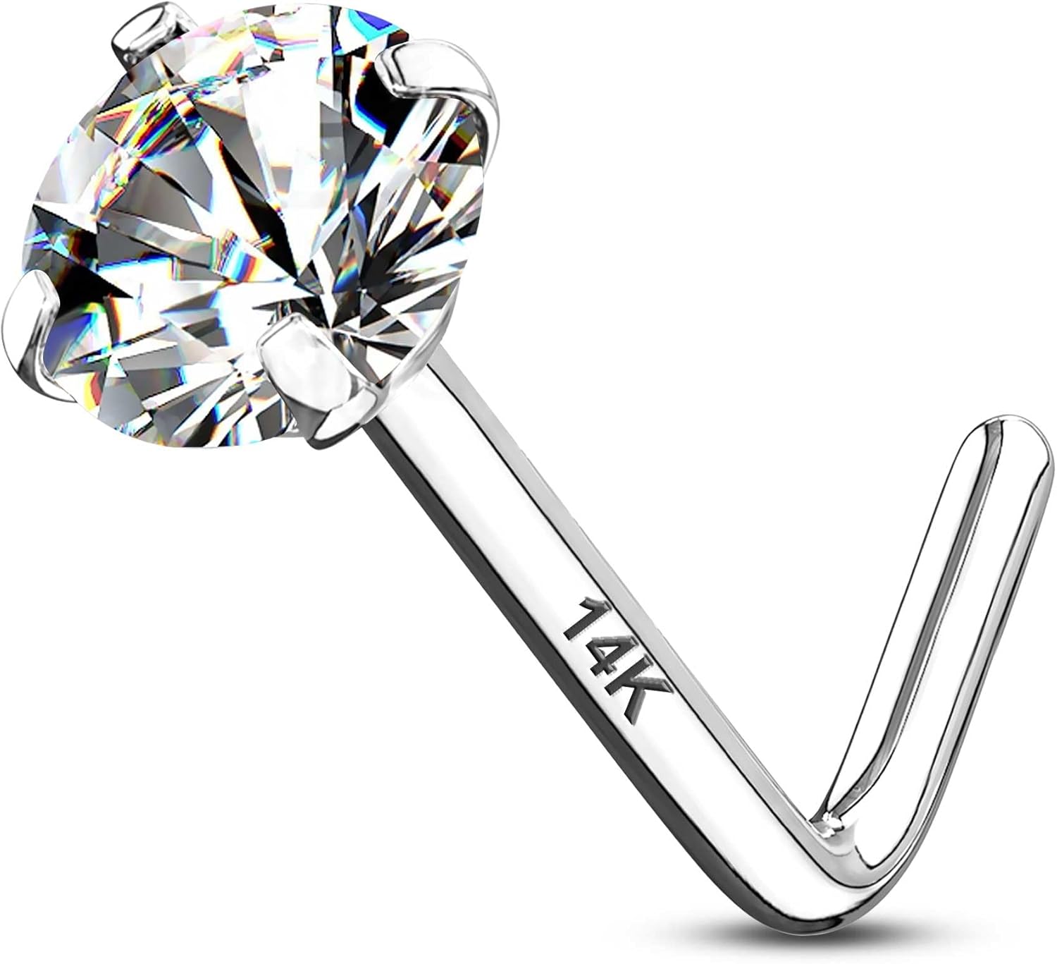 CM Crareesi Mania 14K Real Gold Nose Studs 20G Nose Rings Studs L Shaped Nose Rings for Women Men Diamond CZ Nose Piercing