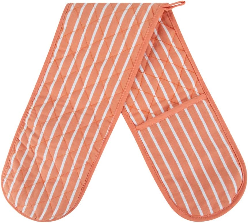 Black Double Oven Gloves Heat Resistant Oven Mitts for Home Kitchen Baking and Cooking, Butchers Stripe Pot Pan Tray Double Oven Gloves, Heavy Duty Cooking Oven Gloves (Black)