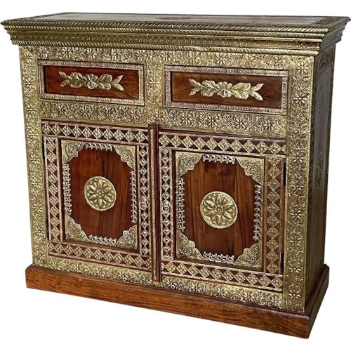 - Credenza indiana in legno massello con decori ottone-100x90x40-JBAW-218