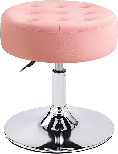 Miniatura 9 de Furnimart Moderno taburete otomano redondo de cuero copetudo, contemporáneo tapizado acolchado para dormitorio, sala de estar, entrada