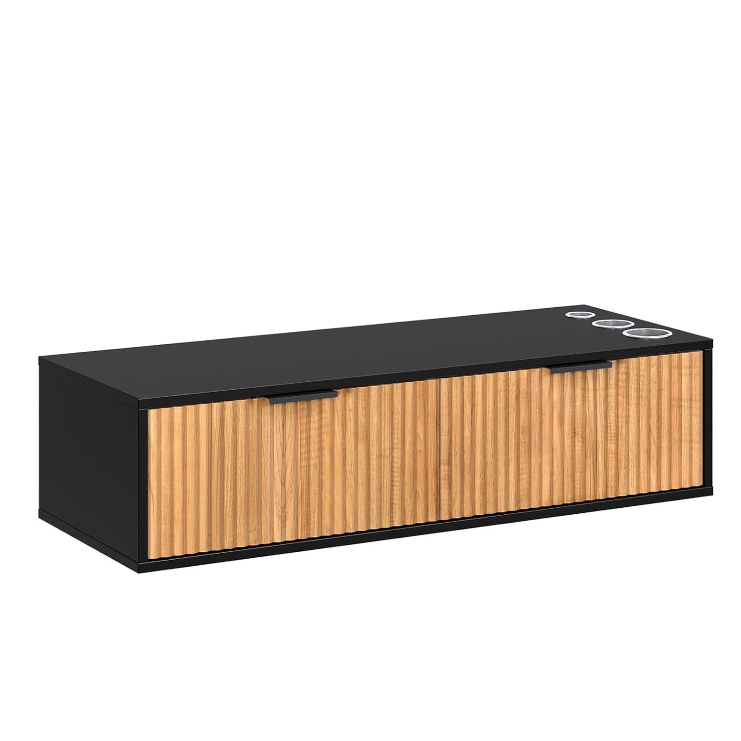 OmySalon Wall Mount Salon Station, Hair Stylist Cabinet with 3 Heat Resistant Dryer Holders, 2 Drawers, Modern Retro Style Barber Storage Station for Salon, Bathroom, Black