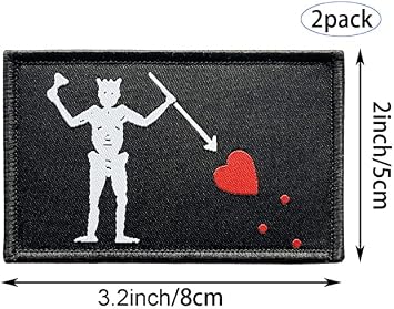 stidsds 2 Pack Blackbeard Flag Patch Pirate Edward Teach Flags Embroidered Patches Pirate Edward Teach Flags Military Tactical Hook and Loop Fastener Patch for Clothes Hat Backpacks Pride Decorations