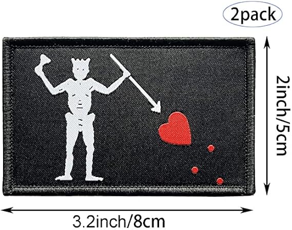 stidsds 2 Pack Blackbeard Flag Patch Pirate Edward Teach Flags Embroidered Patches Pirate Edward Teach Flags Military Tactical Hook and Loop Fastener Patch for Clothes Hat Backpacks Pride Decorations