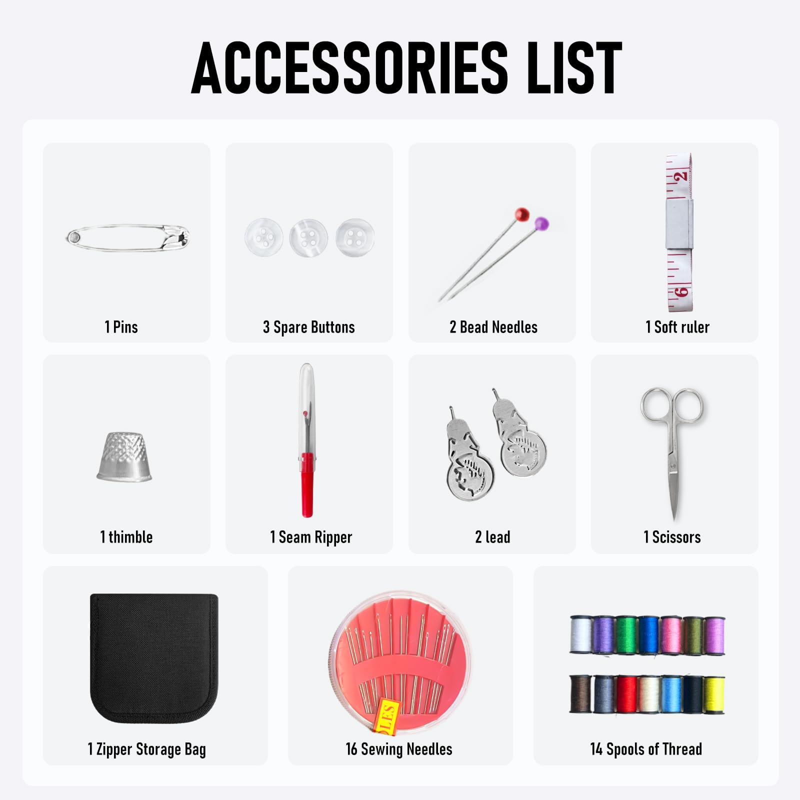 Kit de costura para adultos, paquete de 10 unidades, regalos para mamá, abuela, mujeres, hombres, adultos, niños, adolescentes, principiantes, viajeros, accesorios de costura portátiles