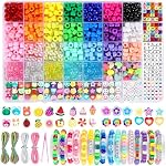 Funtopia Pony Beads for Bracelets, 1042 Pcs Bracelet Making Kit with 26 Colors Pony Beads, 200 Letter Beads, Assorted Clay Charms, 4 Rolls Elastic Strings & Tweezers, DIY Jewelry and Crafts