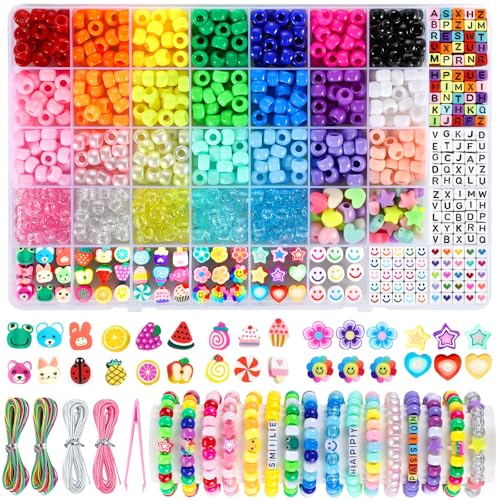 Funtopia Pony Beads for Bracelets, 1042 Pcs Bracelet Making Kit with 26 Colors Pony Beads, 200 Letter Beads, Assorted Clay Charms, 4 Rolls Elastic Strings & Tweezers, DIY Jewelry and Crafts by Funtopia - Used condition - CA$17.79