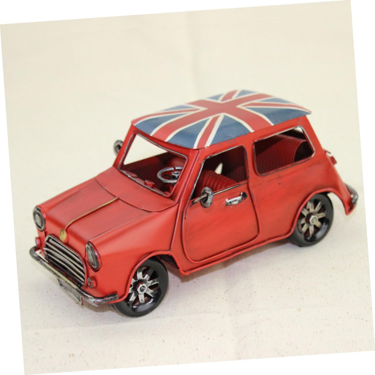 Retro Mini Car Model Decorative Ornament Handmade Craft for Desk Shelf and Home Decor Red Creative Vintage Automobile Sculpture for Art Collection and Gifts