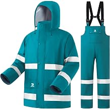 Rain Suits for Men Women Waterproof Reflective Rain Coat Bib Pants for Safety Heavy Duty Rain Gear Fishing